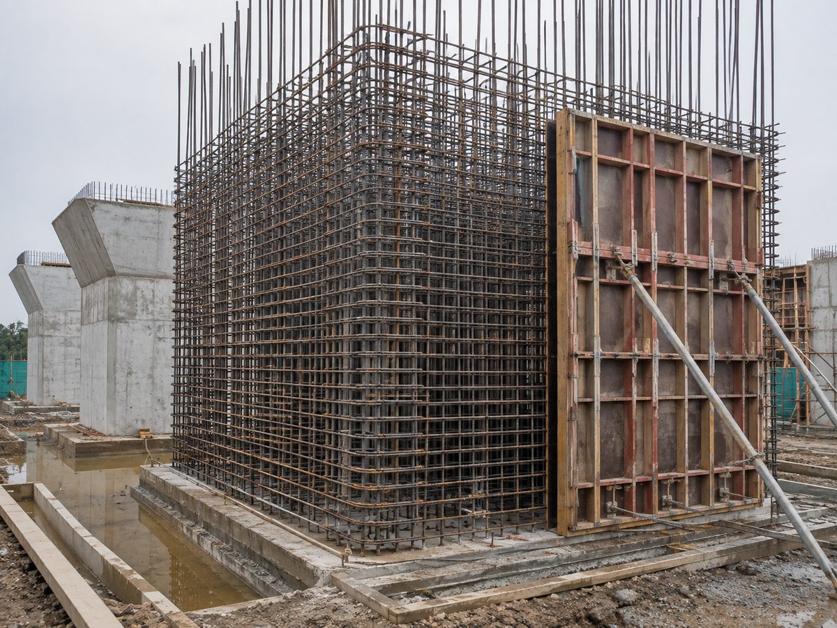 Reinforcement cage and formwork for a civil structure