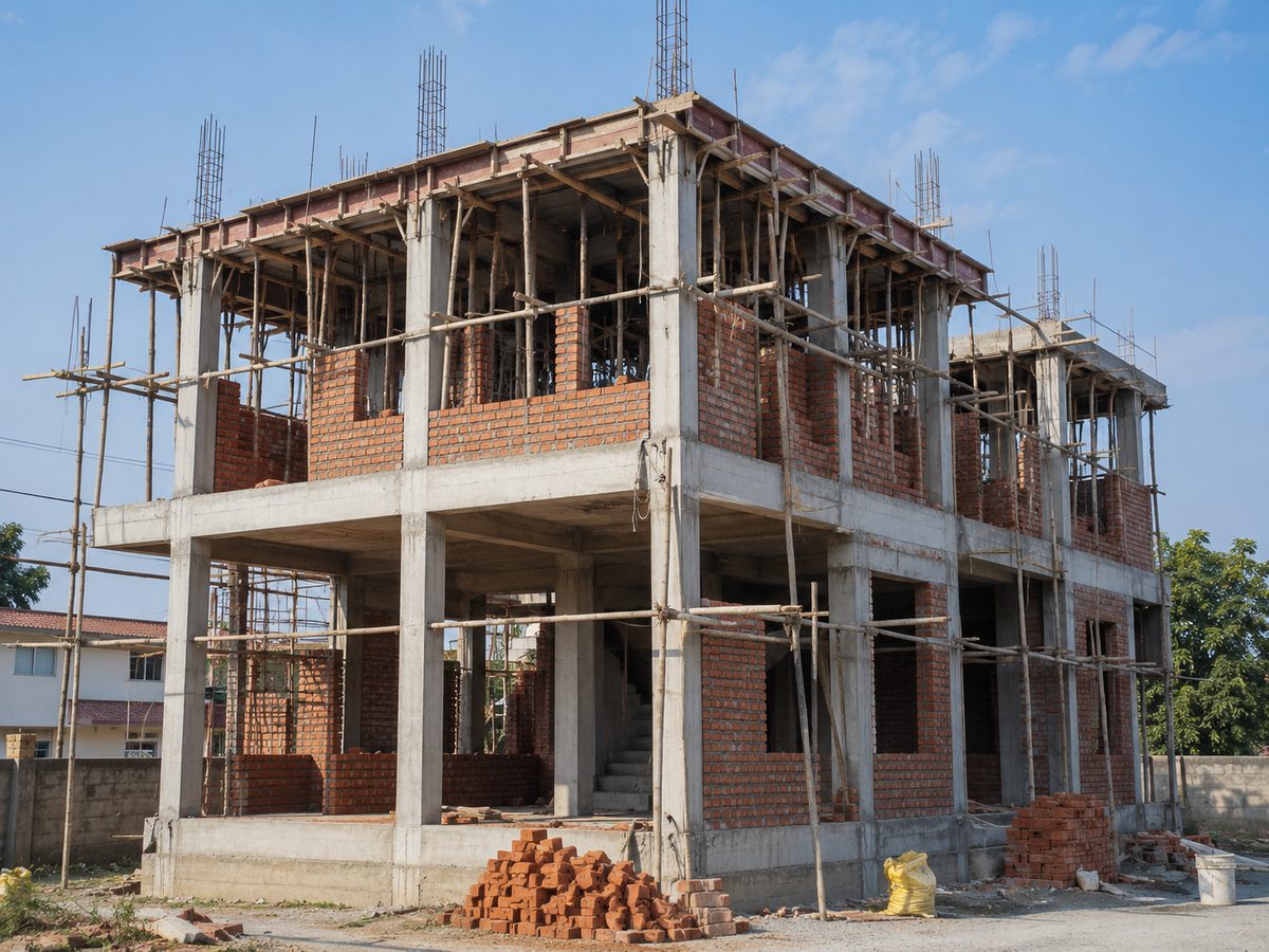 Residential RCC frame with brick infill under construction