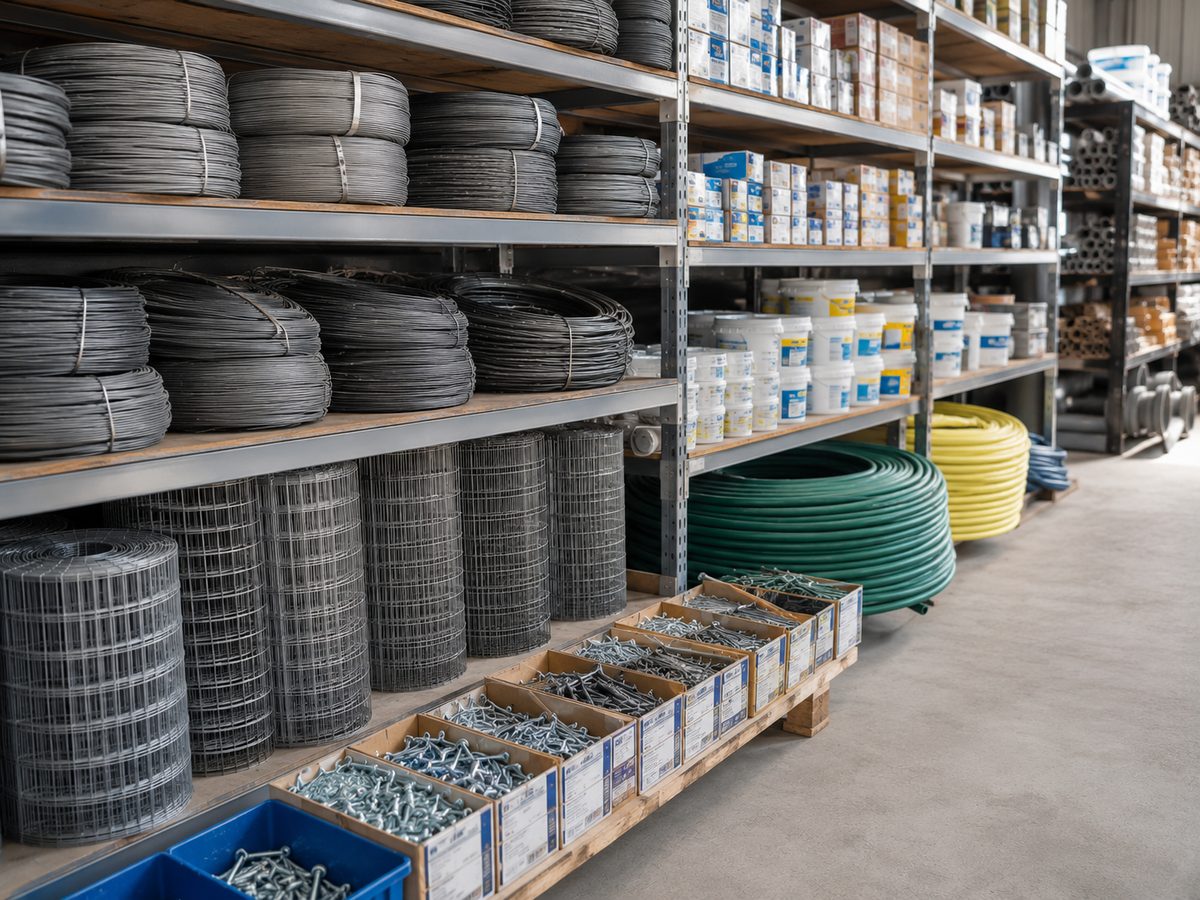 Hardware racks — binding wire, mesh, fasteners, plumbing