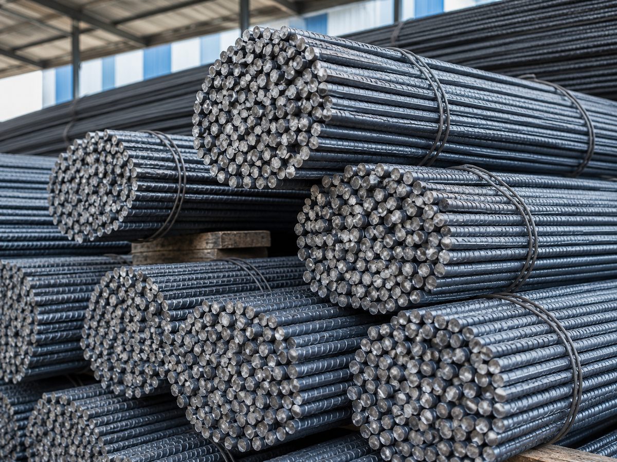Bundles of TMT bars in the yard