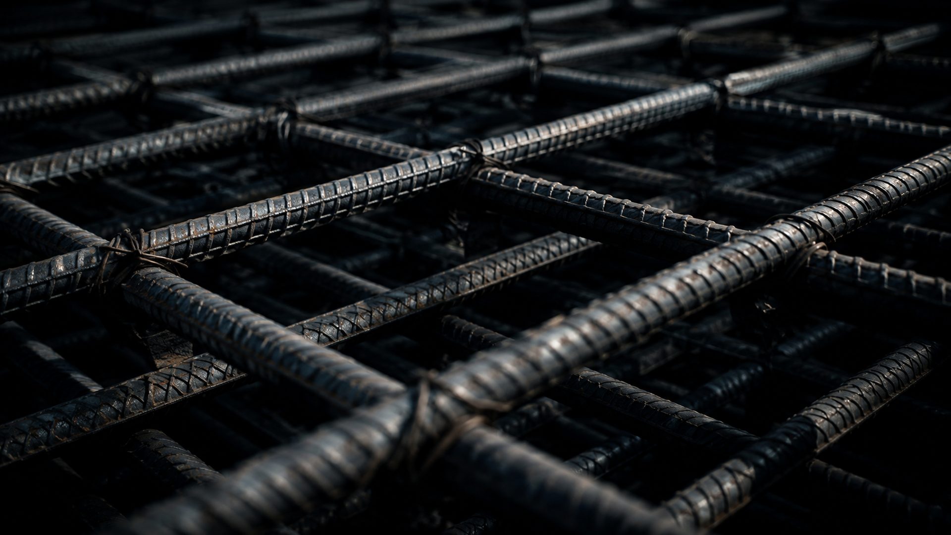 Close-up of steel reinforcement bars on a construction site